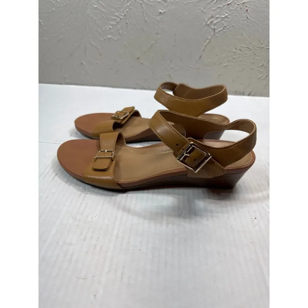 Vionic Shoes Womens Frances Sandals Tan Leather Comfort Orthotic Wegde‎ Size 10